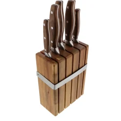 Fabrique de Styles Bloc en acacia de 5 couteaux de cuisine inox avec manche en noyer* Couteaux De Cuisine