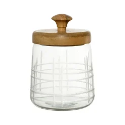 Fabrique de Styles Bocal avec couvercle gravé carreau ciment h17cm en manguier* Pots Et Bocaux