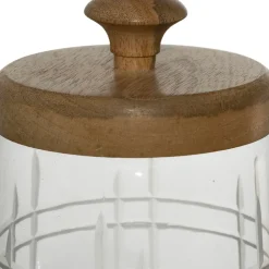 Fabrique de Styles Bocal avec couvercle gravé carreau ciment h17cm en manguier* Pots Et Bocaux