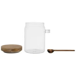 Fabrique de Styles Bocal avec cuillière et couvercle en verre borosilicate et acacia 90cl - Delices* Pots Et Bocaux