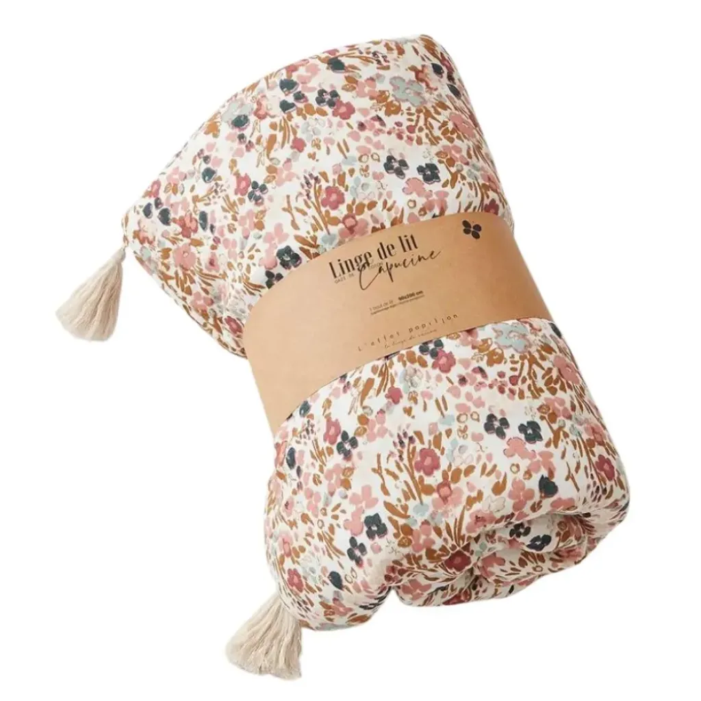 Fabrique de Styles Bout de lit en gaze de coton imprimée pampa 90x200cm - Capucine* Couvre-lits