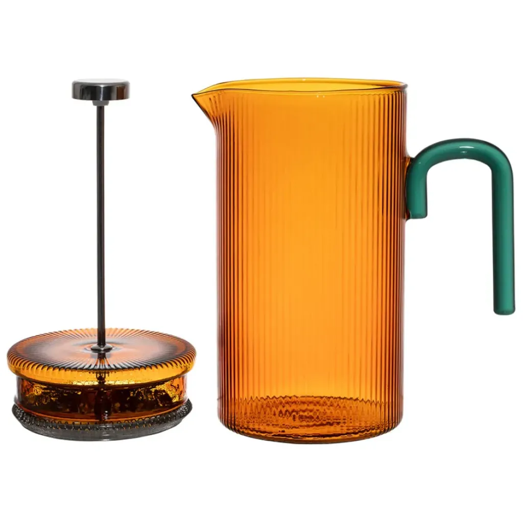 Fabrique de Styles Cafetière à piston striée en verre borosilicate et émeraude 1L* Théières Et Cafetières