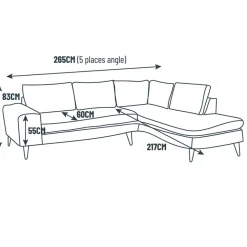 Fabrique de Styles Canapé d'angle droit 5 places André - effet velours - Seven emerald* Canapés D'angle