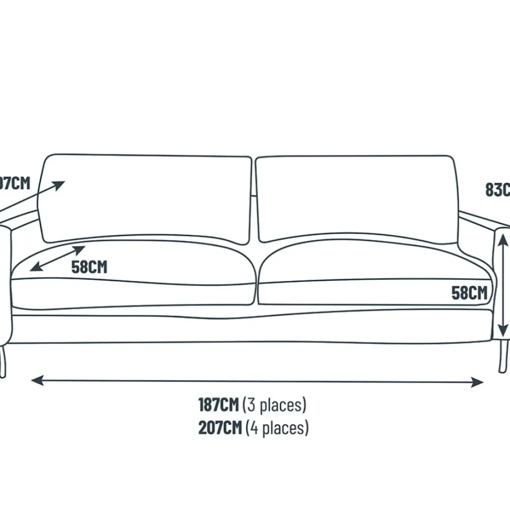 Fabrique de Styles Canapé fixe 3 places Gaspard - Velours Texturé - Dany Bleu grisé* Canapés Fixes