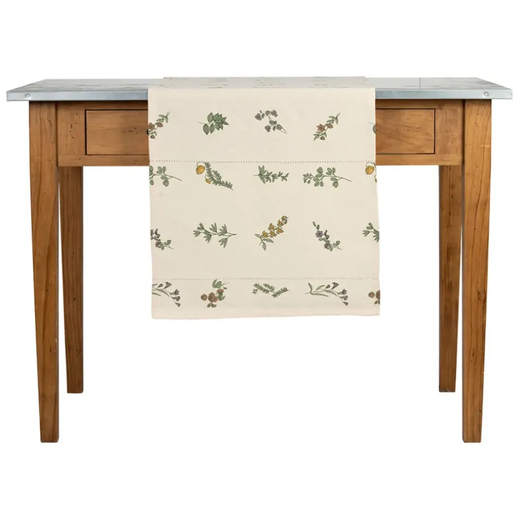 Fabrique de Styles Chemin de table en coton naturel et vert 160x50cm - Juline* Chemins De Table