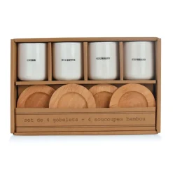 Fabrique de Styles Coffret 4 tasses en faïence avec soucoupes en bois 10cl* Tasses Et Mugs