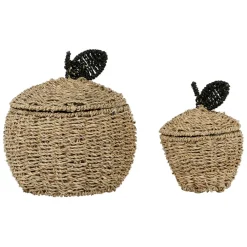 Fabrique de Styles Corbeilles pomme avec couvercle x2 en jonc de mer+fer - Sweet Dream* Paniers Et Corbeilles