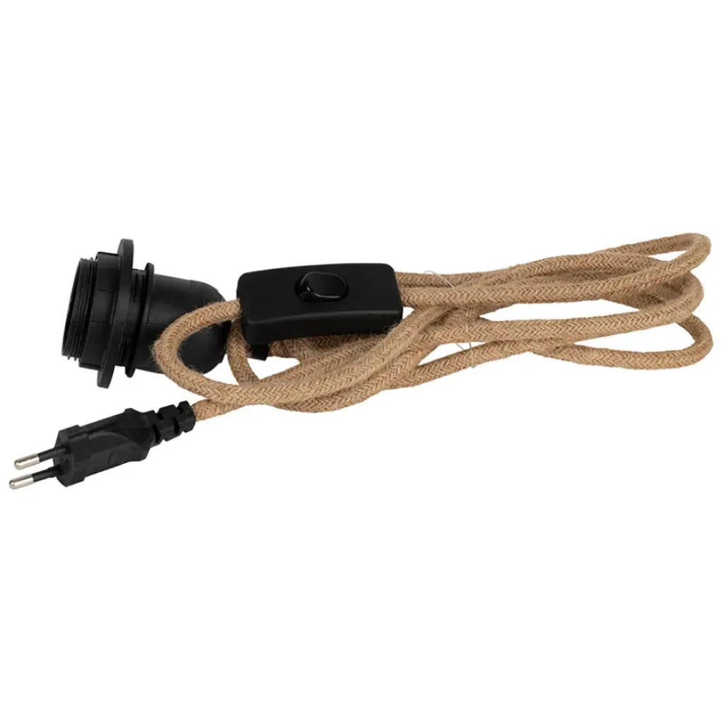 Fabrique de Styles Cordon électrique avec interrupteur en tissu naturel et noir 1.75m* Ampoules Et Cordons Électriques