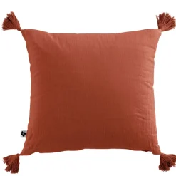 Fabrique de Styles Coussin dehoussable avec pompons en gaze de coton terracotta 40x40cm - Gaia* Coussins Et Housses