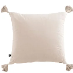 Fabrique de Styles Coussin dehoussable avec pompons en gaze de coton pampa 40x40cm - Gaia* Coussins Et Housses