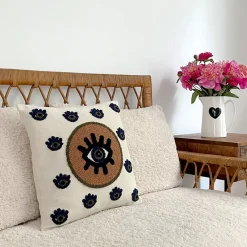 Fabrique de Styles Coussin en coton Oeil Protecteur marron 40x40cm - Influence* Coussins Et Housses