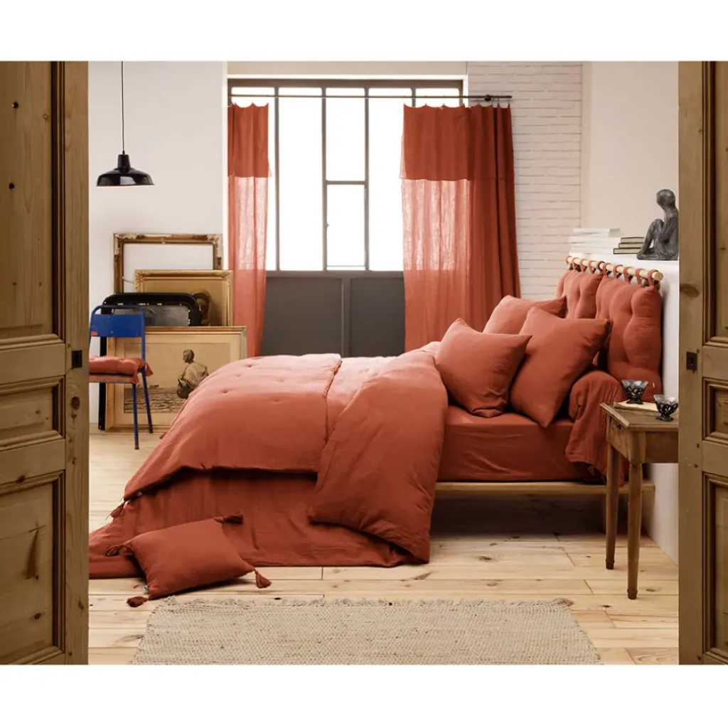 Fabrique de Styles Couvre lit en gaze de coton terracotta 90x200cm - Gaia* Couvre-lits
