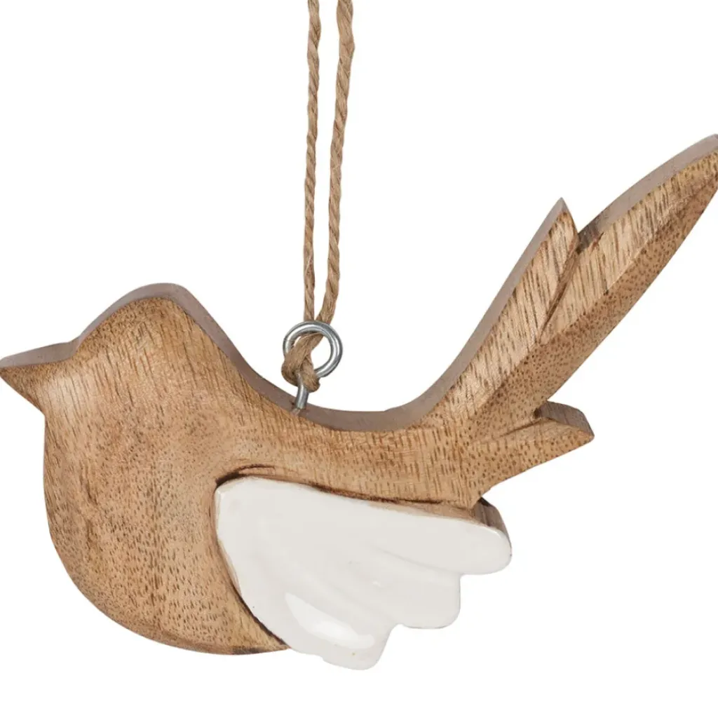 Fabrique de Styles Deco a suspendre moineau en manguier naturel et blanc - Floréal* Déco À Suspendre Et Adhésive