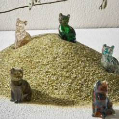 Fabrique de Styles Deco chat en verre vert et doré - Félin* Petits Objets Déco