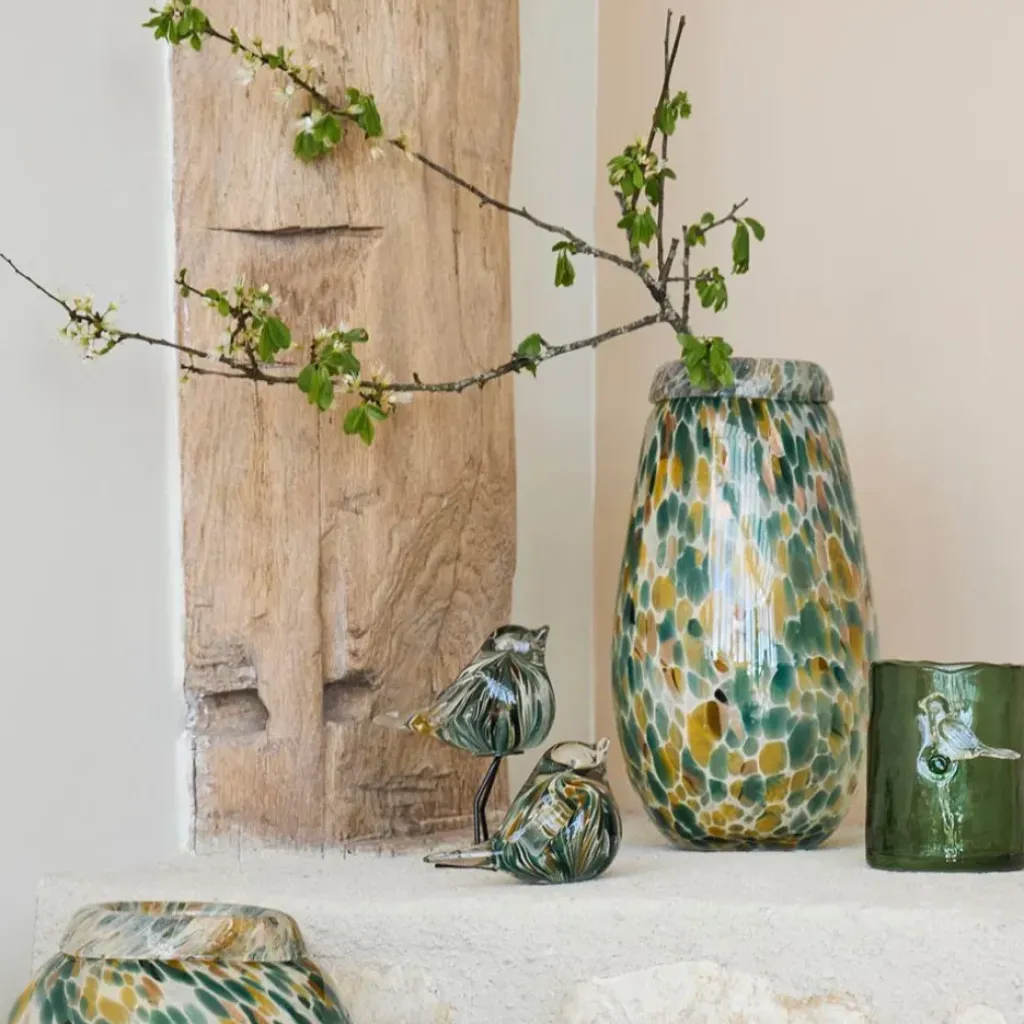 Fabrique de Styles Deco moineau en verre émeraude et doré - Serin* Petits Objets Déco