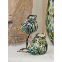 Fabrique de Styles Deco moineau en verre émeraude et doré - Serin* Petits Objets Déco