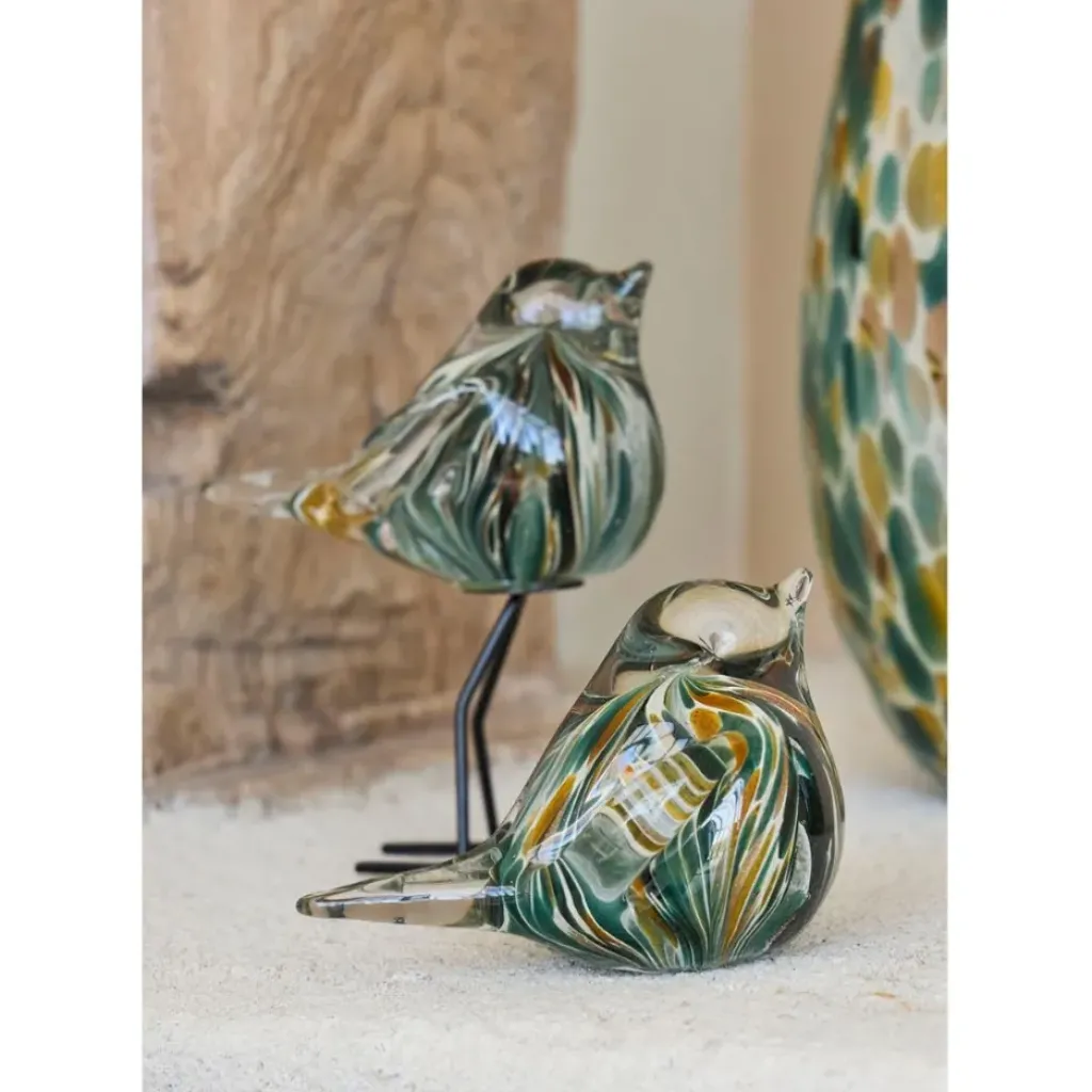 Fabrique de Styles Deco moineau en verre émeraude et doré - Serin* Petits Objets Déco