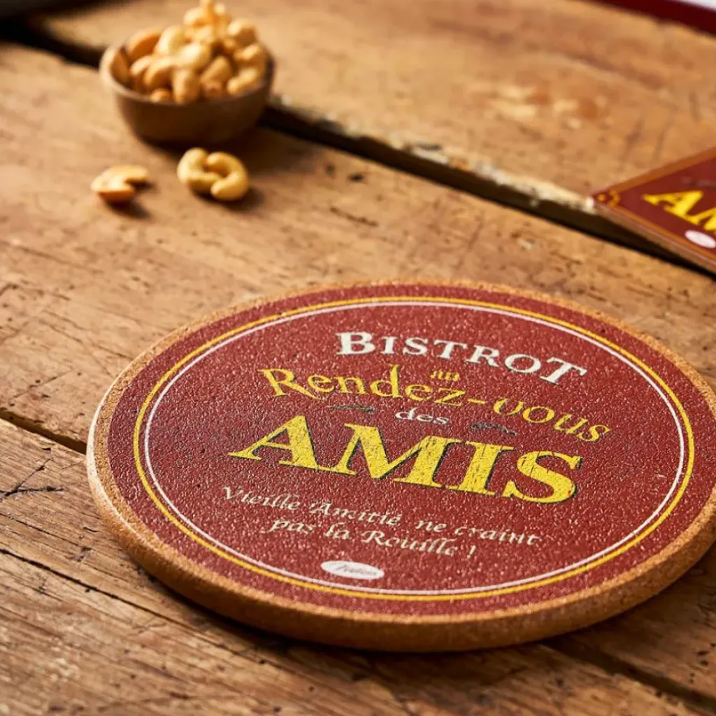 Fabrique de Styles Dessous de plat en liège rouge et jaune d20cm - Bistrot Des Amis* Accessoires De Table