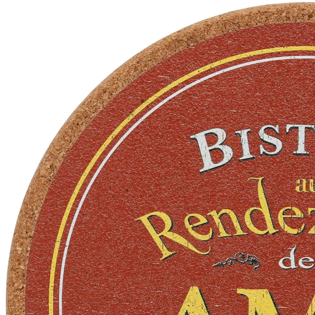 Fabrique de Styles Dessous de plat en liège rouge et jaune d20cm - Bistrot Des Amis* Accessoires De Table