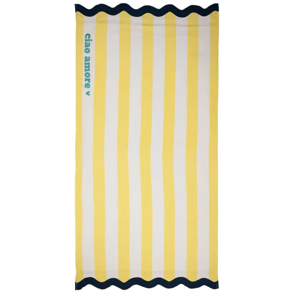 Fabrique de Styles Drap de plage en coton rayé jaune et bleu 170x85cm - Medi* Draps De Plage Et Foutas