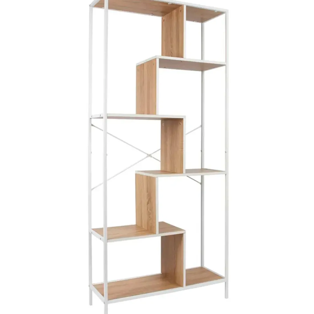 Fabrique de Styles Etagère en métal blanc et bois naturel h180cm - Edgard* Bibliothèques Et Étagères