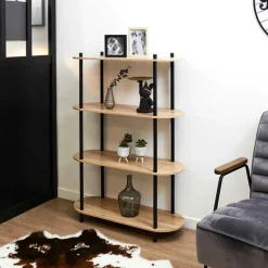 Fabrique de Styles Etagère en pin et bois naturel et noir h113cm - Cobe* Bibliothèques Et Étagères