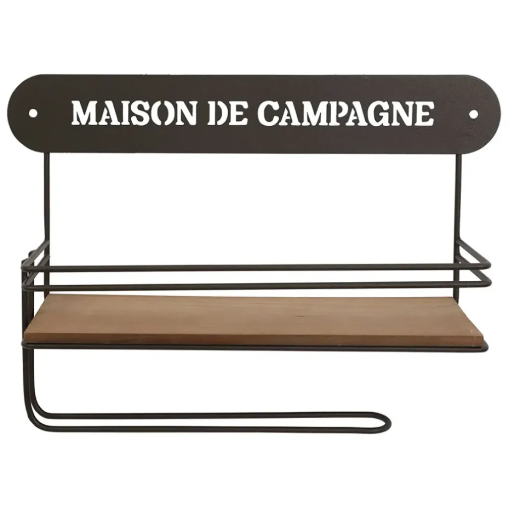 Fabrique de Styles Etagère murale avec dévodoir en fer brun et sapin - Maison De Campa* Étagères Murales