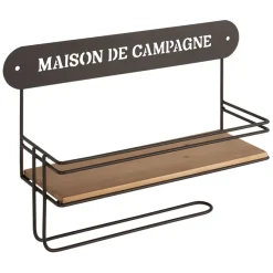 Fabrique de Styles Etagère murale avec dévodoir en fer brun et sapin - Maison De Campa* Étagères Murales