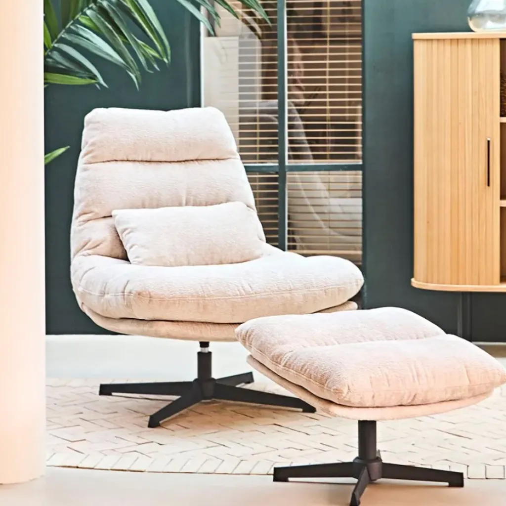 Fabrique de Styles Fauteuil et repose pied en tissu beige et fer noir - Lery* Fauteuils