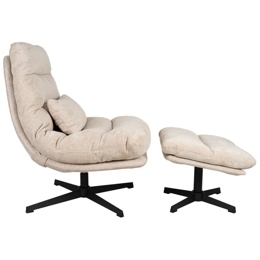 Fabrique de Styles Fauteuil et repose pied en tissu beige et fer noir - Lery* Fauteuils