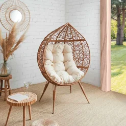 Fabrique de Styles Fauteuil extérieur œuf en métal naturel et beige*Enfant Chaises, Fauteuils|Jardin