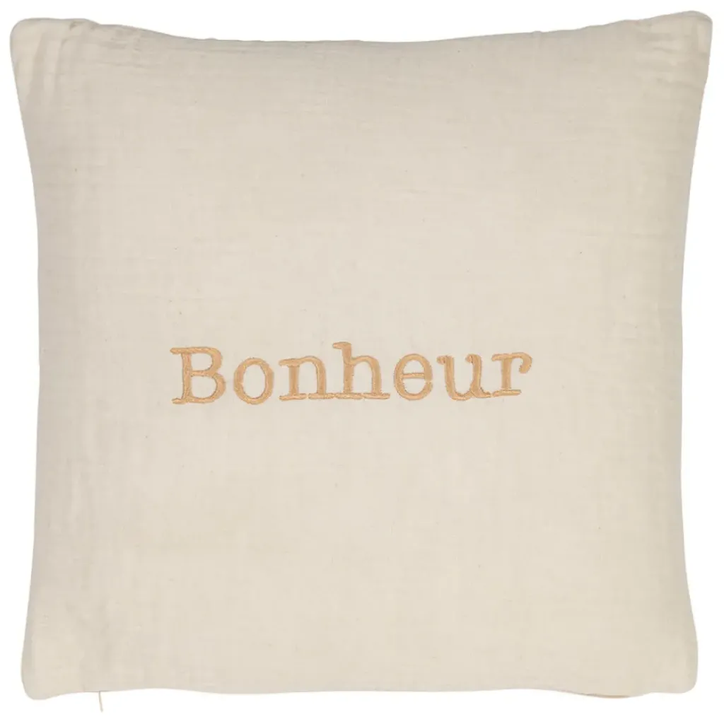 Fabrique de Styles Housse de coussin bonheur en gaze de coton écru 45x45cm* Coussins Et Housses