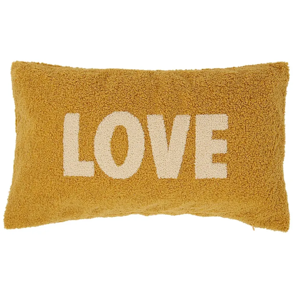 Fabrique de Styles Housse de coussin bouclette "Love" et beige 50x30cm - Funky* Coussins Et Housses