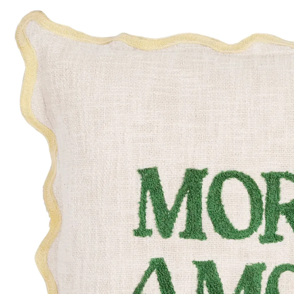 Fabrique de Styles Housse de coussin brodé " More Amor"' en coton écru et vert 45x45cm - Lumi* Coussins Et Housses