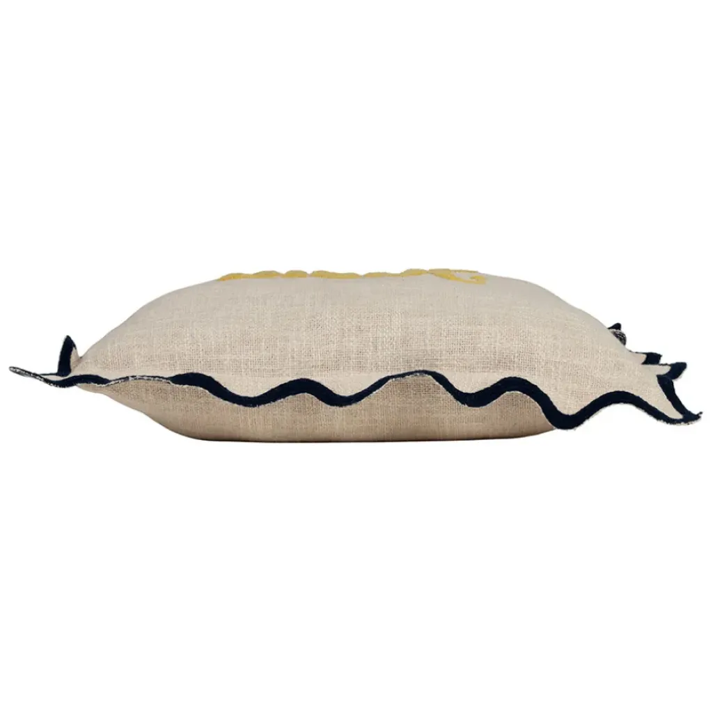 Fabrique de Styles Housse de coussin brodée bisou en coton jaune et bleu 45x45cm - Lumi* Coussins Et Housses