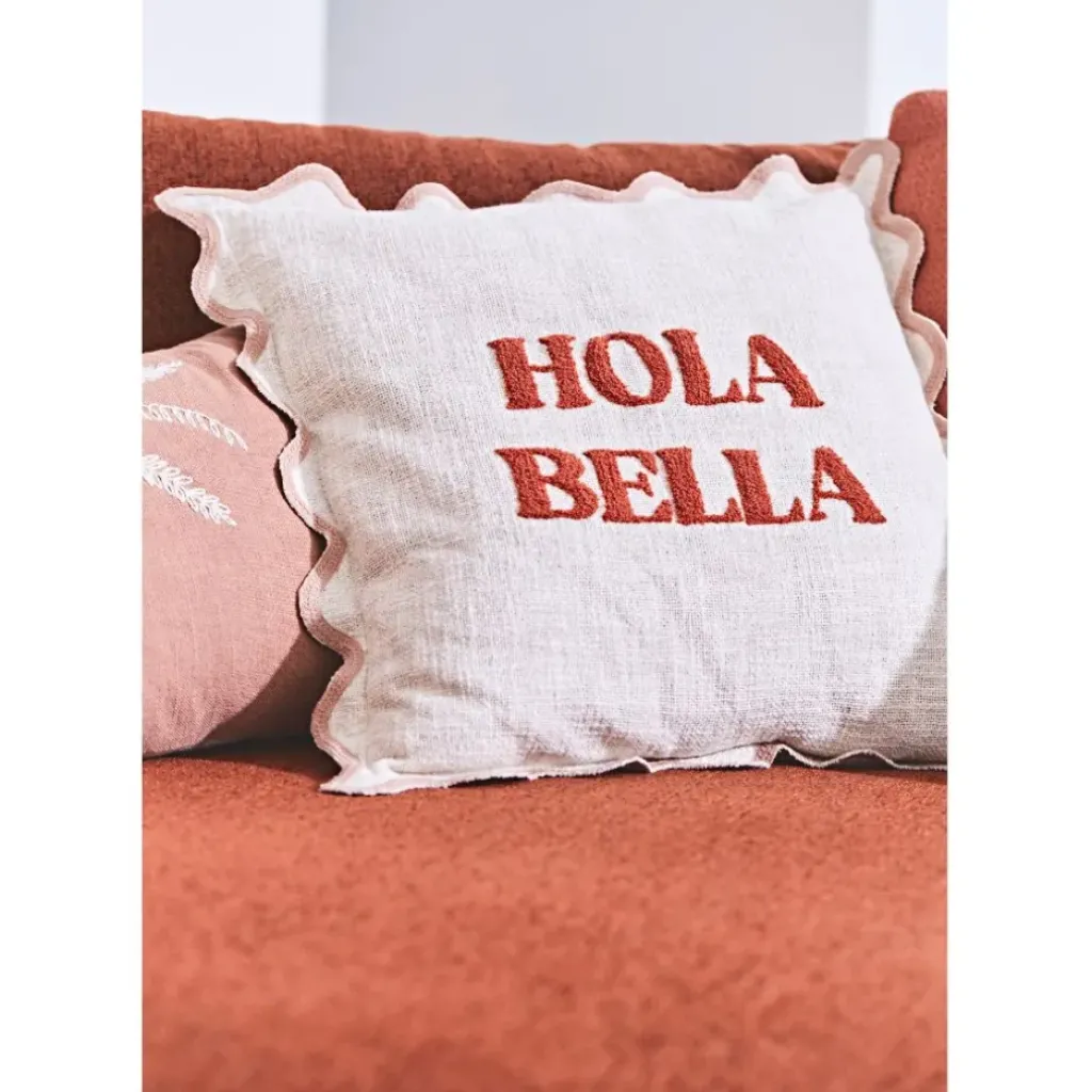 Fabrique de Styles Housse de coussin brodée hola Bella en coton 45x45cm - Lumi* Coussins Et Housses