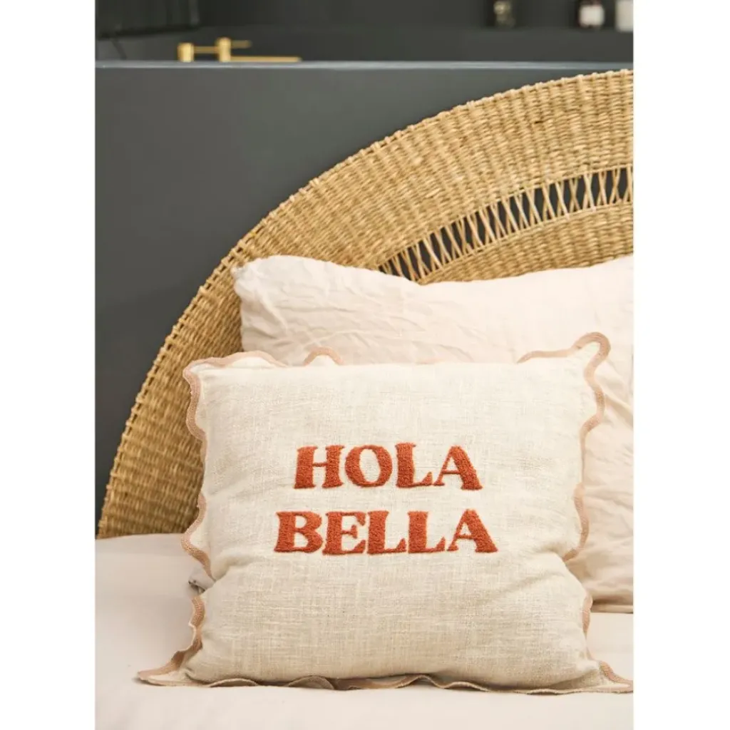 Fabrique de Styles Housse de coussin brodée hola Bella en coton 45x45cm - Lumi* Coussins Et Housses