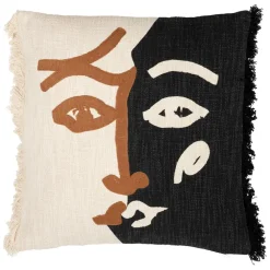 Fabrique de Styles Housse de coussin brodee écru et noir 45x45cm - madeira* Coussins Et Housses