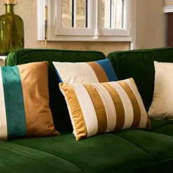 Fabrique de Styles Housse de coussin en velours rayé et nude 50x30cm - Klosen* Coussins Et Housses