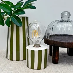 Fabrique de Styles Lampe à piles en faïence rayée et blanc h17cm* Lampes À Poser