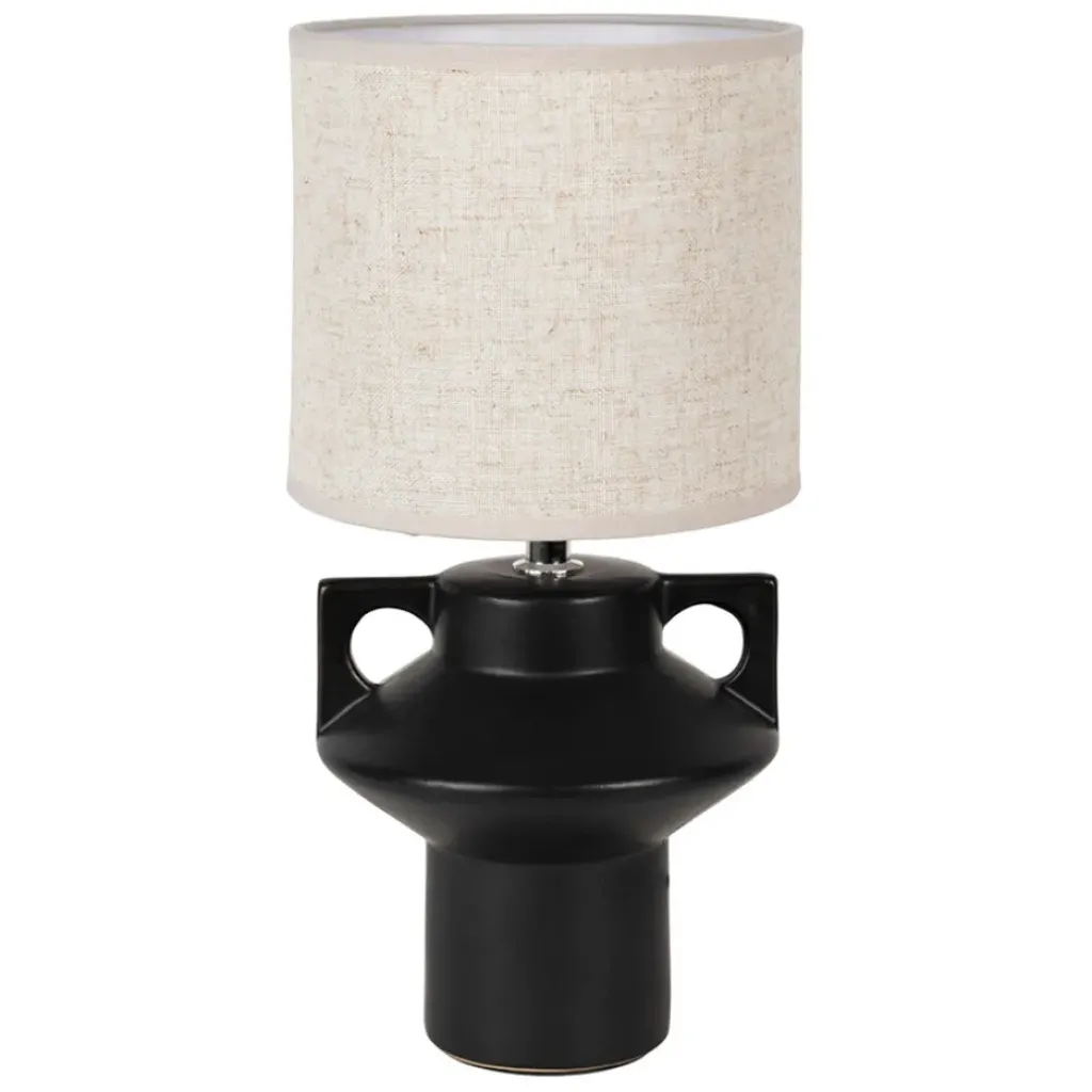 Fabrique de Styles Lampe en céramique et lin noir et écru h35cm - Eterra* Lampes À Poser