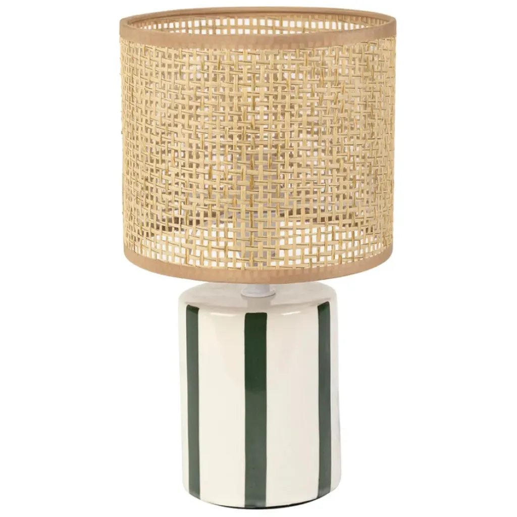 Fabrique de Styles Lampe en céramique rayée émeraude et blanc h27cm - Medi* Lampes À Poser