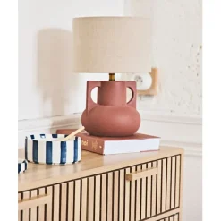 Fabrique de Styles Lampe en céramique et lin h33.5cm - Eterra* Lampes À Poser