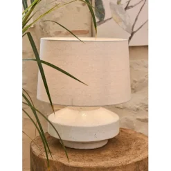 Fabrique de Styles Lampe en terre cuite et lin blanc h44.5cm - Tahra* Lampes À Poser