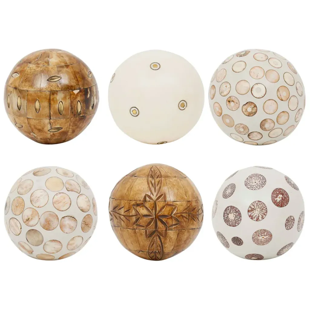 Fabrique de Styles Lot de 6 boules décoratives en résine ivoire et brun - Yumbe* Petits Objets Déco
