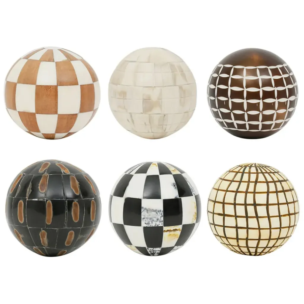 Fabrique de Styles Lot de 6 boules décoratives en résine brun et ivoire - Sumba* Petits Objets Déco