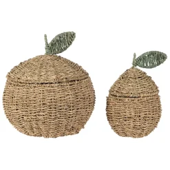 Fabrique de Styles Lot de 2 corbeille pommes en jonc de mer naturel et vert - Les Fruits* Paniers Et Corbeilles