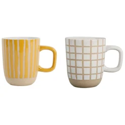Fabrique de Styles Lot de 2 mugs en grès jaune et blanc - courba* Tasses Et Mugs