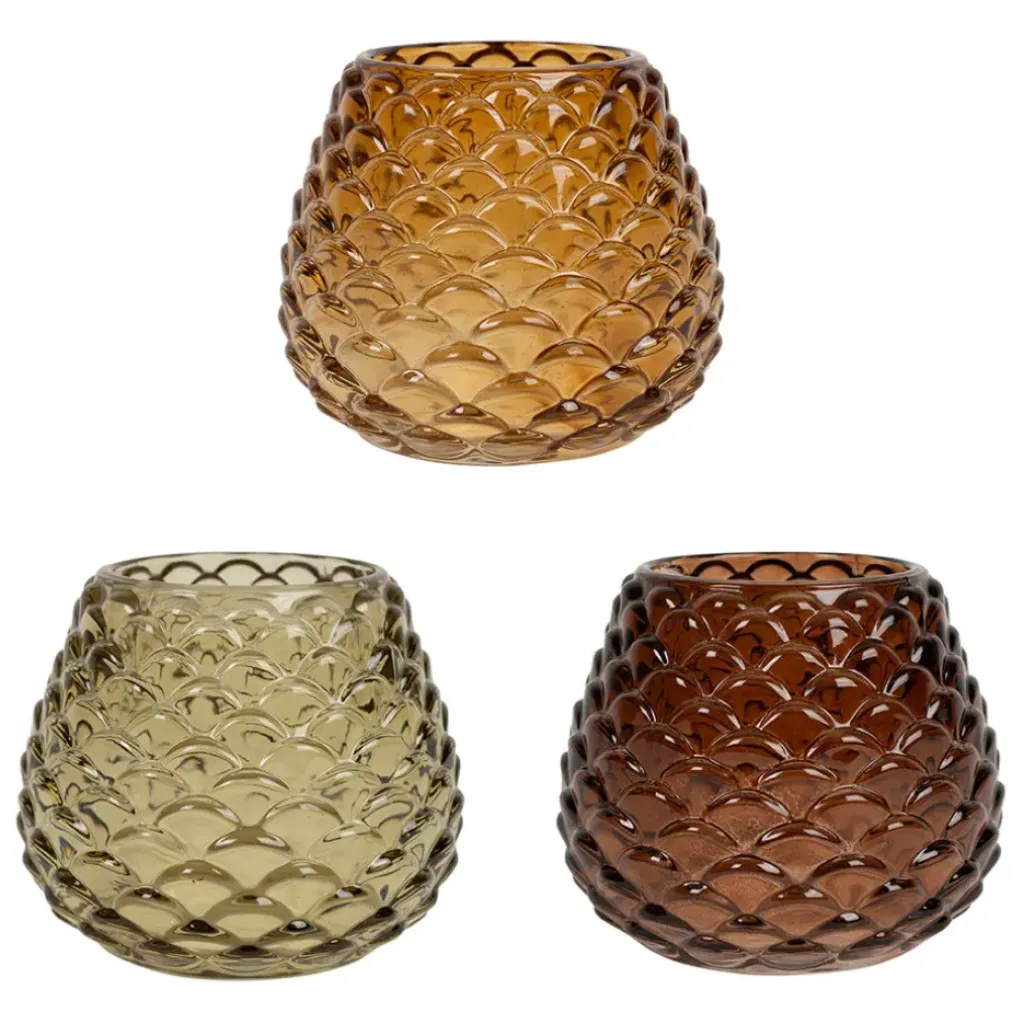 Fabrique de Styles Lot de 3 photophores en verre h8.6cm - Prisca* Photophores, Bougeoirs Et Lanternes