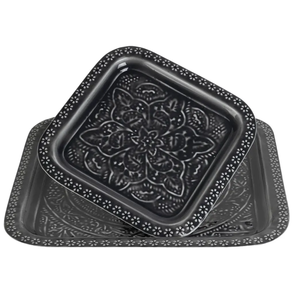 Fabrique de Styles Lot de 2 plateaux en fer 41x41cm - Arabise* Plateaux